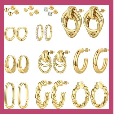 Stud Earrings--12 Pairs