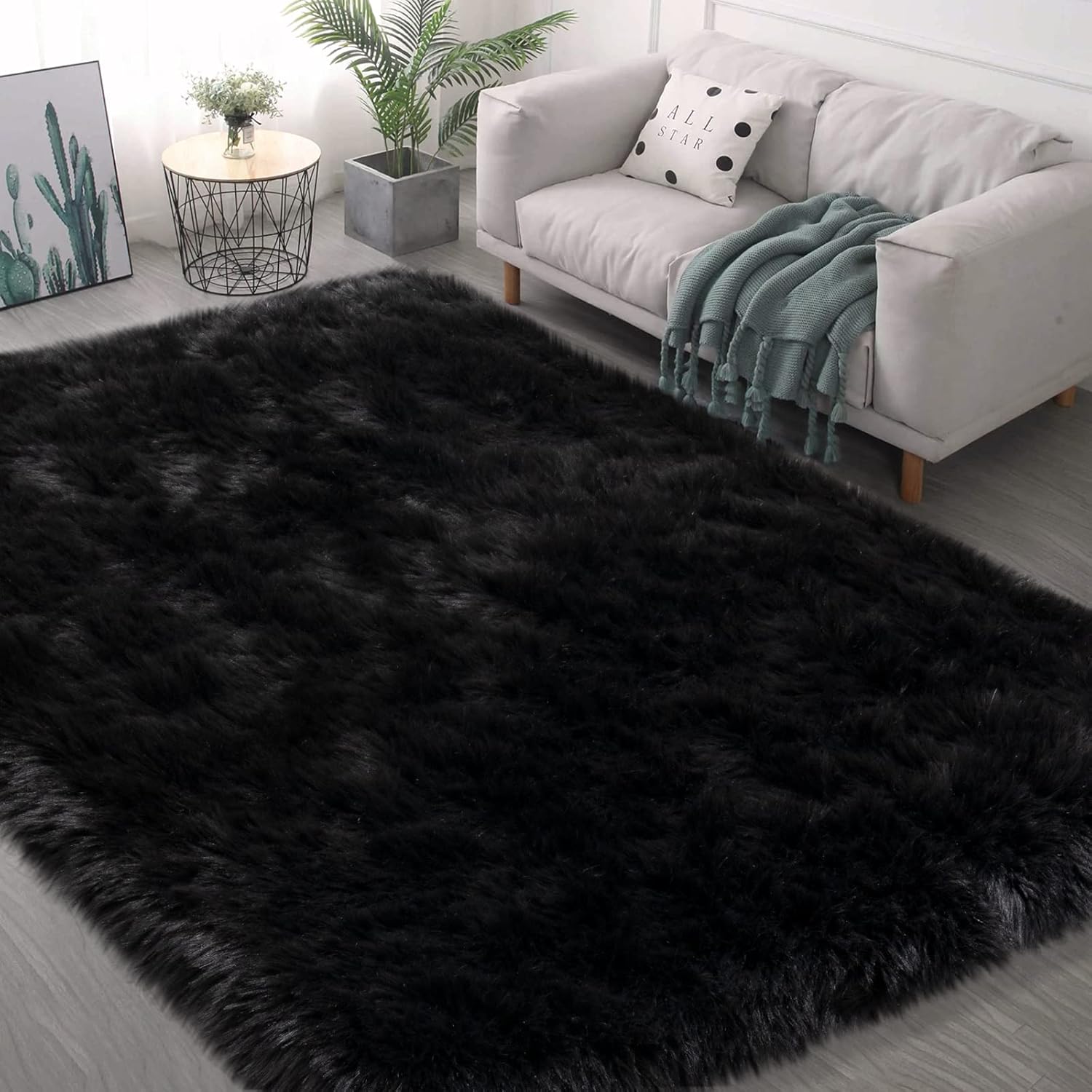 Black Faux Fur Rug 