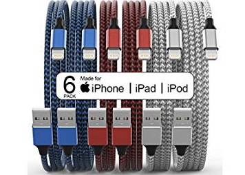 Apple MFi Certified] 6Pack 3/3/6/6/6/10 FT iPhone Charger  under $10 