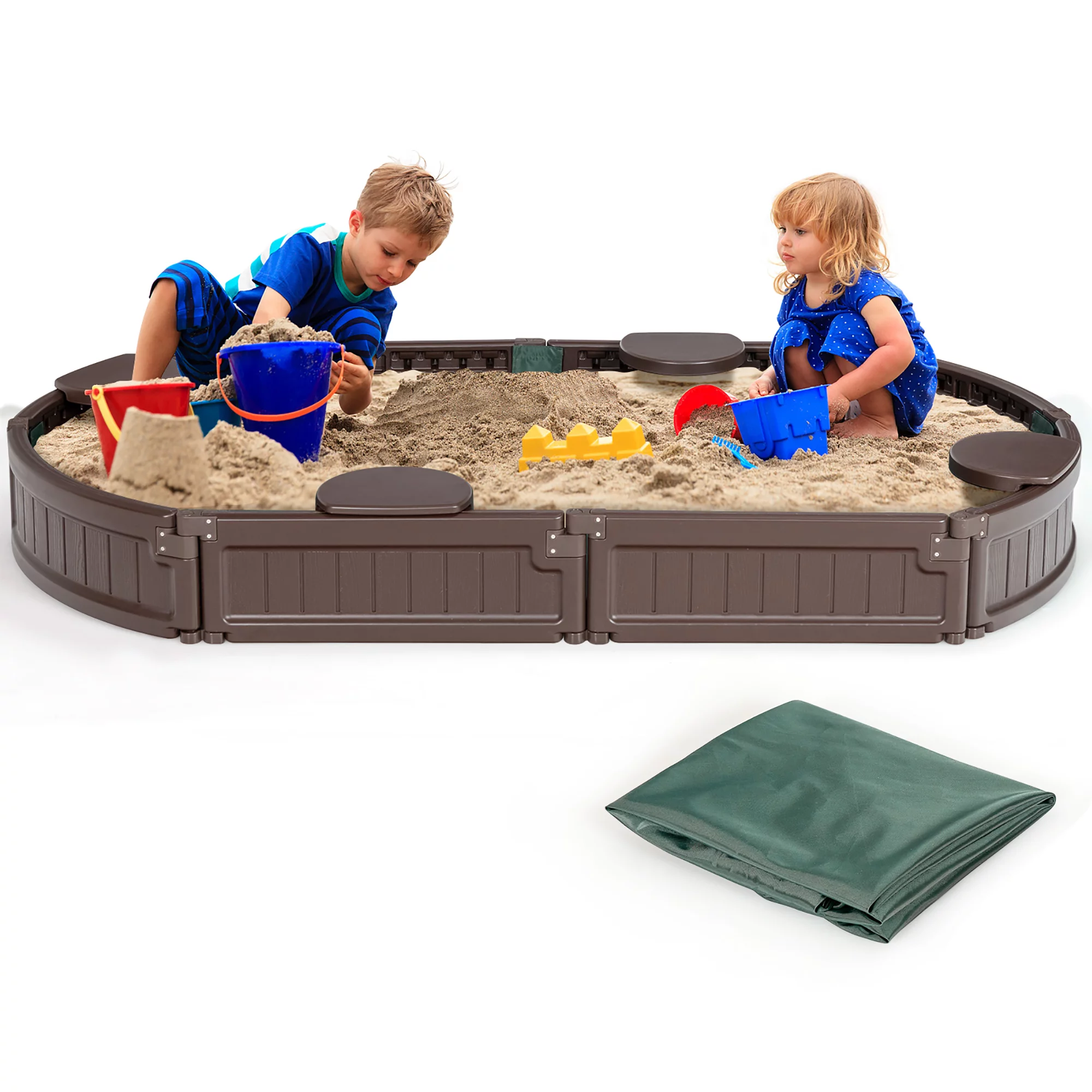 Costway 6F Wooden Sandbox w/Built-in Corner Seat, Cover, Bottom Liner for Outdoor Play Now $129.99 was $187.00