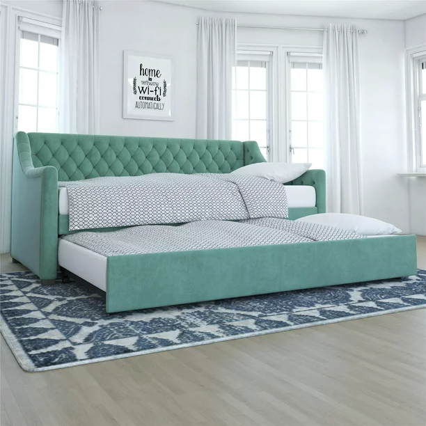 Twin Daybed and Trundle, Teal Velvet